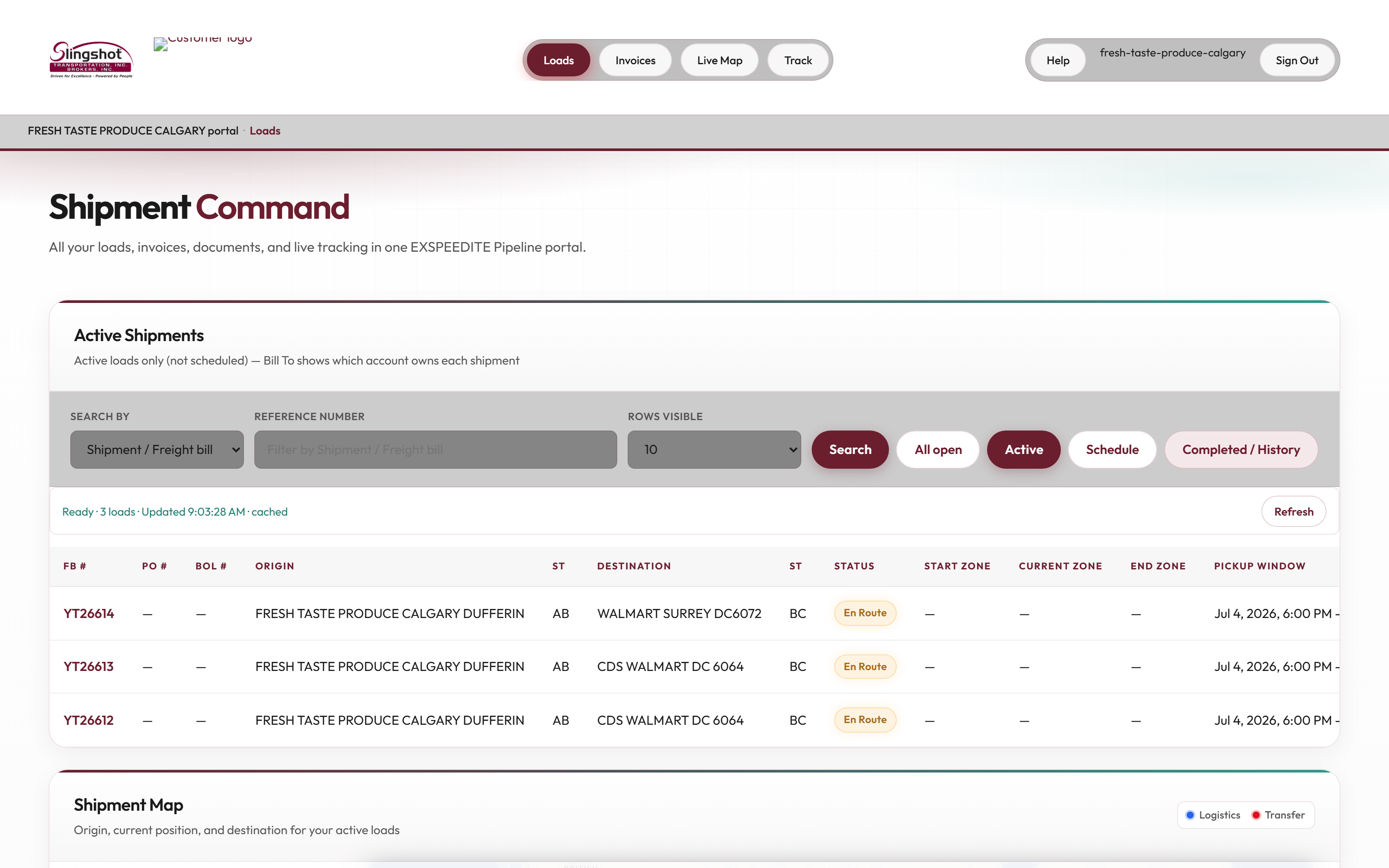 Pipeline Customer Portal Loads Dashboard